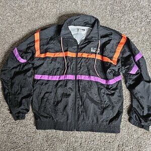 Vintage Dunlop Turbo Plus Size Medium Black Zip-Up Windbreaker Retro Jacket